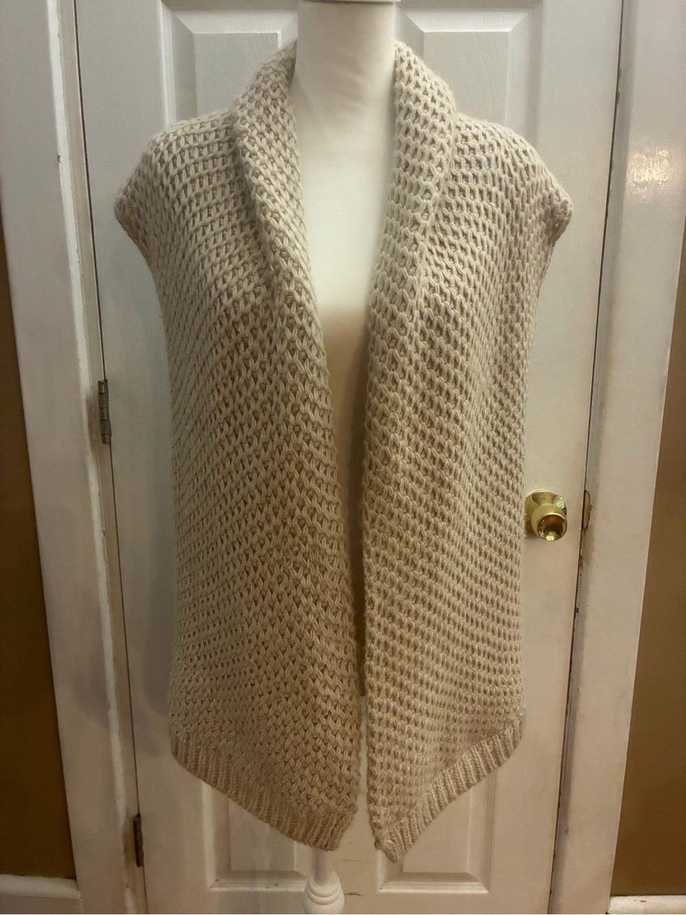 J. Jill Alpaca Blend Chunky Knit Shawl Collar Cardigan Sweater Vest Beige M